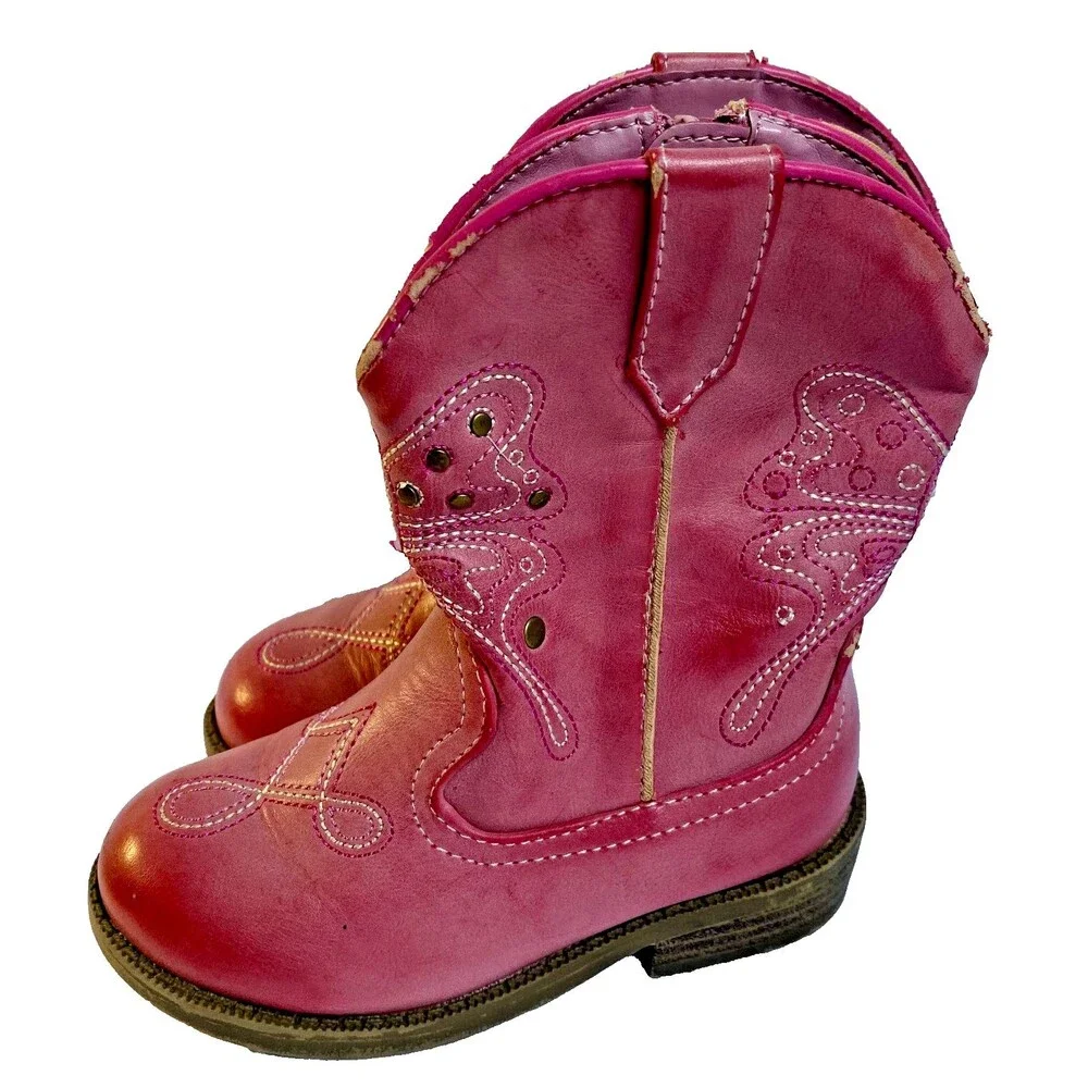 Cherokee Girls Pink Side Zip Round Toe Comfort Casual Cowgirl Western Boot Sz 8T